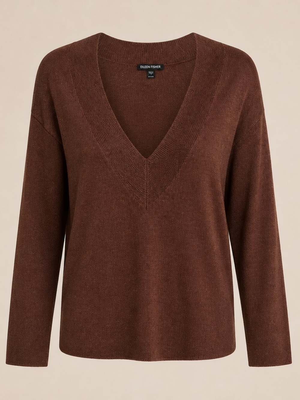 EILEEN FISHER Chocolate Brown V-Neck Knit Sweater